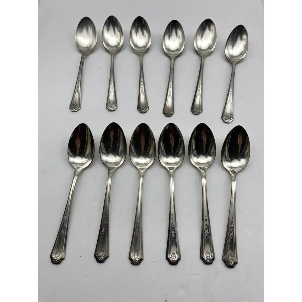 Vintage 1922 Oneida Community Beverly Teaspoons Set Of 12 Silverplate‎ Art Deco